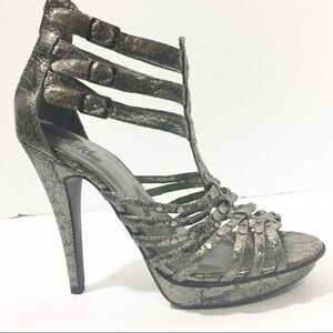 Silver Studded Platform Shoes Metallic Statement Heels Y2K Party Glam